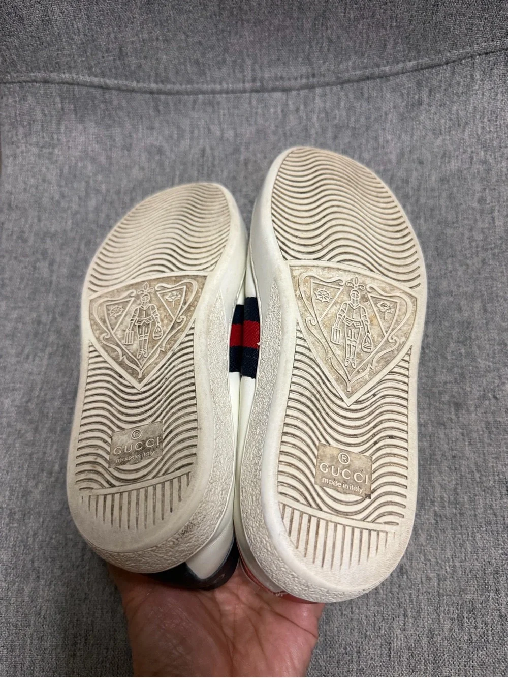 White Leather 'Loved' Low-Top Sneakers with Red & Blue Stripe